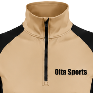Haut de sport beige pour femme à col zippé, manches longues à motif floral, idéal pour l'entraînement et les activités sportives - Product Image 3