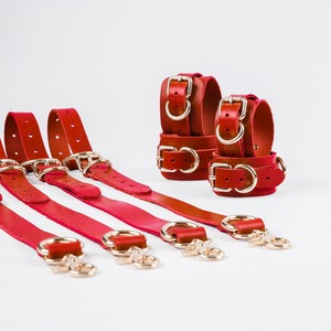 Trendy High Quality Genuine Leather <b>Bed</b> <b>Restraints</b> Bondage Strap Set Adjustable Wrist Ankle Cuffs Customizable Adult Toys OEM - Product Image 5