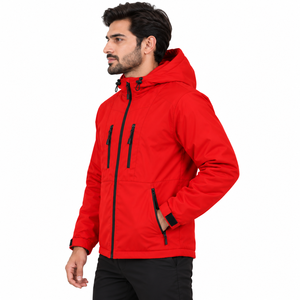 Men's <b>Red</b> <b>Hooded</b> Waterproof Knitted Winter <b>Jacket</b> Full Sleeve Solid Color Zipper Closure Casual Style Regular Fit Midweight - Product Image 4