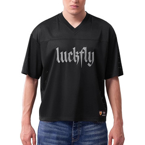 Men's Mesh Baggy Y2K Jersey <b>T</b>-<b>Shirt</b>, Couple Oversized V-Neck Sport Tee Front & Back Logo Print Casual Athletic Top - Product Image 1