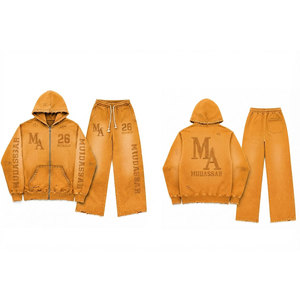 Conjunto de chándal Mudassar con efecto lavado ácido y cuentas, de algodón y poliéster, sudadera con capucha y joggers de corte holgado, 380 g/m², estampado casual por transferencia térmica - Product Image 3