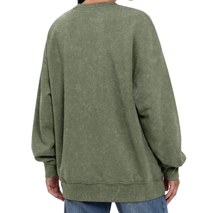 Premium French Terry Cotton <b>Women</b> <b>Sweatshirt</b> Casual Plain Long Sleeve Drop Shoulder Acid Wash <b>Sweatshirt</b> <b>For</b> Girls - Product Image 6