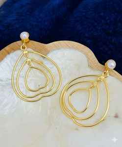 Pendientes de Plata de Ley 925 con Baño de Oro de 14K, Forma de Corazón, con Perla Colgante, Minimalistas, Elegantes, Regalo para Damas de Honor - Product Image 2