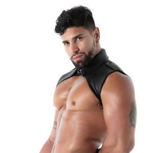 Harnais de poitrine réglable en similicuir noir pour homme, style fetish, avec col en dentelle, écologique - Product Image 4