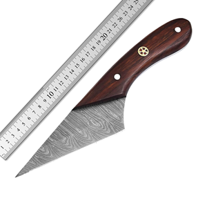 Custom Tactical Damascus Steel Fixed Hunting Camping Knife <b>Drop</b> Point Straight Finger Ring Wood Handle Leather Sheath USA Europe - Product Image 2