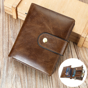 <b>Brown</b> Genuine Leather Trifold <b>Wallet</b> RFID Blocking Card Holder Coin Pocket Zipper Closure Vintage Short Purse - Product Image 6