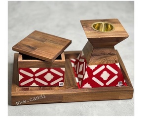 Juego de quemador de incienso de sándalo de madera con incrustaciones de hueso, bandeja Mubkhar hecha a mano, aromático, para uso espiritual y religioso - Product Image 2
