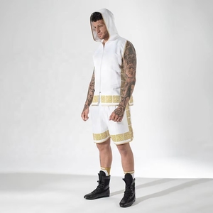 Shorts pour hommes en tissu tissé blanc à motif géométrique brodé, taille haute élastique, style décontracté, longueur courte - Product Image 2