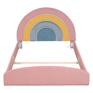 Lit pour tout-petit moderne en velours confortable avec lumière LED, cadre en bois massif, taille double, pour chambre à coucher, école et hôtel - Product Image 3