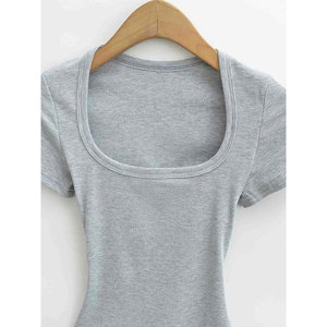Tops courts d'été très extensibles pour femmes, à manches courtes, col rond sexy, anti-UV, écologiques, blouses à porter en dessous, t-shirts slim - Product Image 2