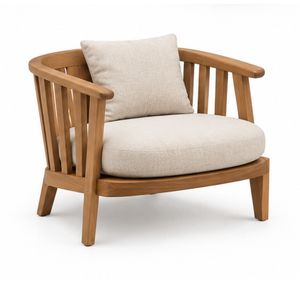 Solid Teak Wood Accent Chair 1 Seater Curved Slatted Backrest Patio Lounge <b>Armchair</b> - Product Image 3