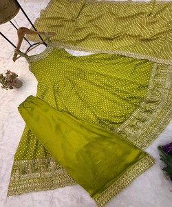 Traje Salwar Tradicional de Algodón para Mujer, Diseño de Puntos Verdes, Ropa Étnica de India y Pakistán, Informal de Verano 86088 RR-46 - Product Image 4