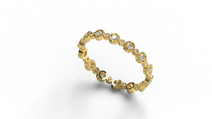 Vintage 18K Gold Bezel Set Bubble Diamond <b>Ring</b> For Women Alternating Round Cut Full Eternity Band Textured <b>Stacking</b> <b>Ring</b> - Product Image 2