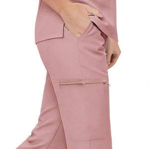 Conjunto de Uniforme Médico de Punto Rosa Unisex, Ropa de Trabajo para Hospital, Ropa de Enfermería, Pantalones de Manga Corta con Bolsillos - Product Image 3