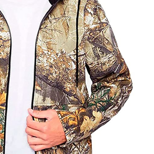 Men Camouflage Hooded <b>Zipper</b> <b>Jacket</b> Regular Fit Windproof Casual Autumn Wear Woven Polyester Outerwear - Product Image 2