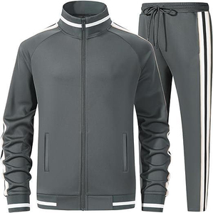 Conjunto Deportivo de Otoño para Hombre, Color Sólido, Cierre Frontal con Cremallera, Diseño Deportivo, Largo Completo, Transpirable, Poliéster, Corte Regular, con Bolsillos Laterales - Product Image 1