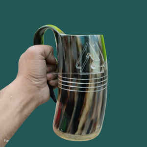 Premium <b>Extra</b> <b>Large</b> Viking Horn Tankard Polished Drinking <b>Mug</b> with Wooden Stand Eco Friendly Leakproof Camping Cup - Product Image 5