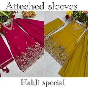 Ensemble Kurti Plazzo Dupatta en Georgette Pure avec Broderie de Perles et Sequins, Tenue Traditionnelle de Fête - Product Image 6