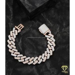 Bracelet unisexe Hip Hop en moissanite et diamant, maille cubaine, en argent sterling 925 de qualité supérieure, style audacieux bicolore - Product Image 2