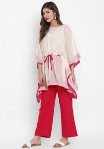 Ensemble Kaftan court en coton doux respirant, how, attraction rouge contrastée, pantalon artisanal avec tissu en coton doux respirant - Product Image 2