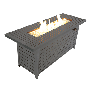 57in Outdoor Aluminum Gas Propane <b>Fire</b> <b>Pits</b> <b>Table</b> 50000BTU Rectangular <b>Fire</b> Glass Lid Elegant Dining Fireplace for Outdoor - Product Image 1