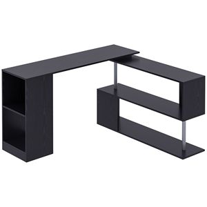 Scrivania angolare nera a L girevole con contenitore per l'home office - Product Image 1