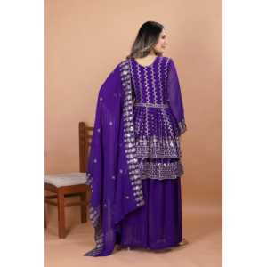 Conjunto de traje de fiesta para mujer Sharara con trabajo de bordado de secuencia - Product Image 1