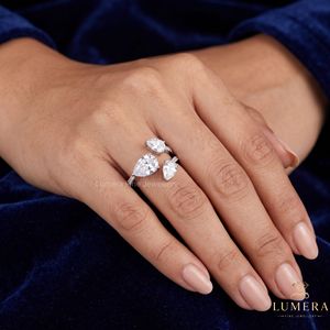 Meilleur Prix Bague en Or pour Femme, Diamant de Laboratoire Certifié IGI, Coupe Poire et Marquise, Trio de Pierres de Luxe, Vente en Gros OEM Fine - Product Image 3