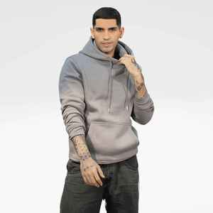 Men's Gray Hooded Sweatshirt Regular Fit Cotton Fleece Casual Pullover With Pocket Autumn Wear - Product Image 5