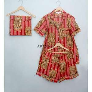 Conjunto de Pijama de Algodón para Mujer, Elegante, con Estampado de Tigre en la Parte Delantera, Manga Corta, Ropa de Dormir Transpirable y Ligera, Ideal para la Noche, Verano - Product Image 5