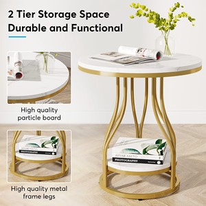MODERN GOLD METAL WITH <b>MARBLE</b> <b>TOP</b> <b>SIDE</b> <b>TABLE</b> GOLD ACCENT PEDESTAL <b>TABLE</b> FOR LIVING ROOM &HOME DECOR - Product Image 2