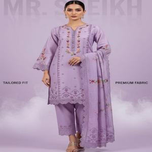 Shalwar Kameez de algodón bordado, muy vendido, para mujer, ropa de verano, conjunto de 3 piezas, listo para usar, talla grande. - Product Image 1