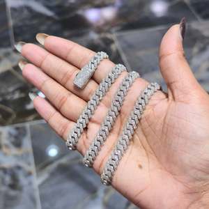 925 <b>Silver</b> Moissanite Cuban Link Chain Necklace Rhodium Plated Hiphop Iced Out <b>Choker</b> Gift for Unisex Party Jewelry - Product Image 3