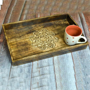 Plateau de service en bois rustique style ferme, finition vieillie, pour hôtel, maison, cuisine, table basse, vente en gros - Product Image 5