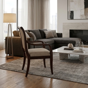 Fauteuil de salle à manger classique en bois massif, dossier haut, tissu rembourré, chaise d'appoint pour hôtel, restaurant, mobilier d'ambiance artistique pur - Product Image 4