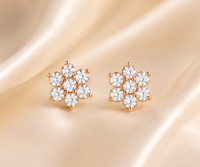 Super vente flash de septembre, boucles d'oreilles en argent sterling 925 plaqué or rose serties de pierres CZ, motif floral, cadeau pour femmes, faites à la main