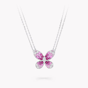 Collar con Colgante de Mariposa para Mujer, Plata 925, Bañado en Rodio, Cristal, Cadena de Caja, Elegante para Uso Diario - Product Image 1