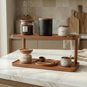 Wooden <b>2</b> Tier <b>Kitchen</b> Display Organizer <b>For</b> Cups Pantry Organization Premium Look <b>Kitchen</b> Storage Rack Tabletop Stand From India - Product Image 1
