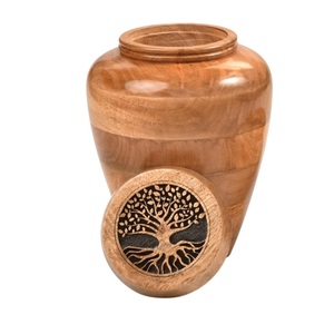 Handcrafted Solid Mango Wood Cremation Urns <b>For</b> Human <b>Ashes</b> Adult Wood Funeral Memorial <b>Casket</b> With Tree Of Life Engraving - Product Image 1