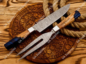 Ensemble de 2 couteaux de chef et fourchettes à découper en acier Damas, très demandés, pour barbecue professionnel, couteau à brisket et fourchette ultra-affûtés 58 HRC OEM/OBM - Product Image 2