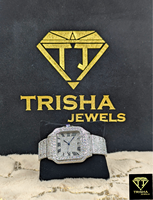 Montre de luxe en moissanite et diamant, entièrement sertie, en acier inoxydable, avec chiffres romains, design unisexe, par Trisha Jewels