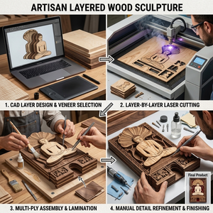 3D Layered 5-Layer <b>Framed</b> Wood Veneer Modern <b>Wall</b> Decor Storage Box with Multifunction <b>Design</b> - Product Image 6