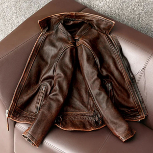 New Arrival Hot Sale Cafe Racer Biker Casual Fashion Real Cowhide Leather <b>Jacket</b> <b>Men</b> - Product Image 3