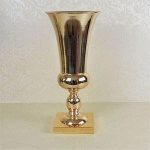 Vase haut décoratif en métal doré brillant moderne, pot à fleurs en forme de trompette pour événements, centres de table, vase haut décoratif pour fleurs - Product Image 1