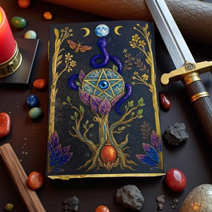 Diario de hechizos de cuero para brujas Wiccanas, cosido a mano, con pentáculo impreso, diseño de árbol de la vida y luna, diario de regalo, libro de tapa dura - Product Image 5