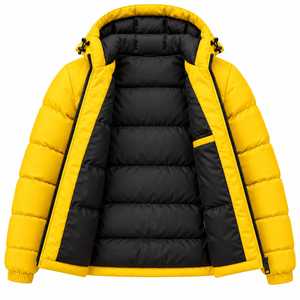 Doudoune décontractée en toile unie pour homme avec capuche, col montant, fermeture éclair et poches zippées – Vêtement d'extérieur d'hiver - Product Image 6