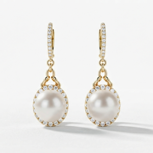 Boucles d'oreilles pendantes classiques en or blanc plaqué avec perles, style halo, pour mariage, fête ou cadeau - Product Image 1