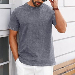 เสื้อยืดแขนสั้นผู้ชาย ผ้าฝ้าย 100% เนื้อหนา สไตล์ลำลอง คอกลม วินเทจ ล้างสีแบบแอซิดวอช เสื้อยืดฤดูร้อน ใส่สบาย ทรงหลวม - Product Image 3
