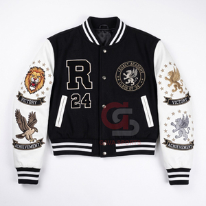 Chaquetas universitarias de lana y cuero personalizadas para mujer, y chaquetas casuales de moda con parches de chenilla al por mayor. - Product Image 1