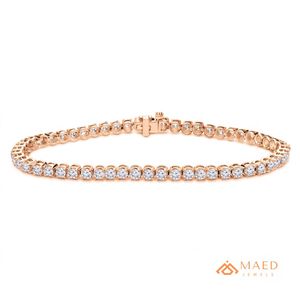 กำไลข้อมือเทนนิสโมอิสซาไนต์สำหรับผู้หญิง สีโรสโกลด์ ดีไซน์โซ่เส้นเล็ก ประดับด้วยพลอยทรงกลม เครื่องประดับแฟชั่นสุดหรู ของขวัญสุดเก๋ - Product Image 1